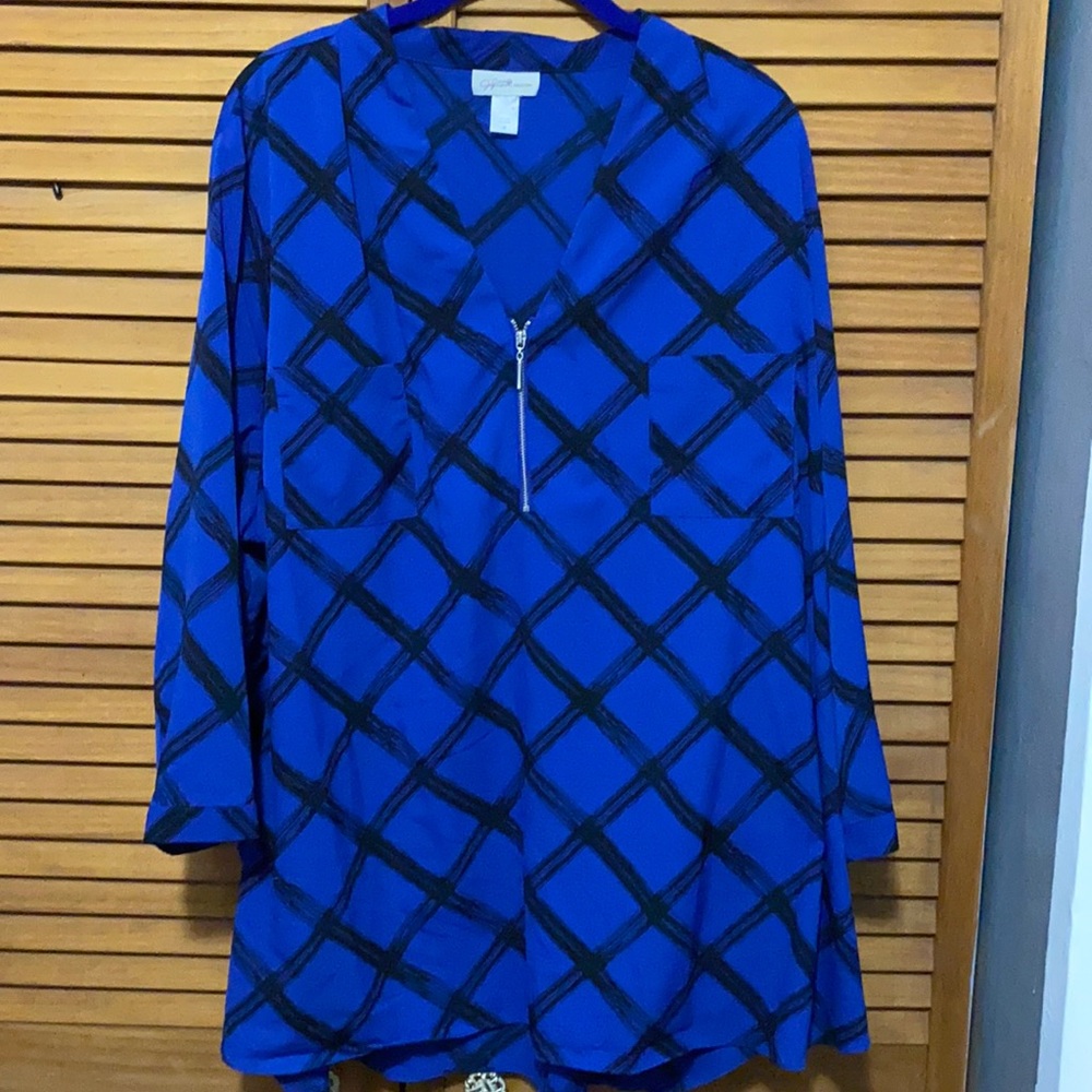 Jaclyn Smith Collection Blue/Plaid Top with Zipper Plus Size 3X